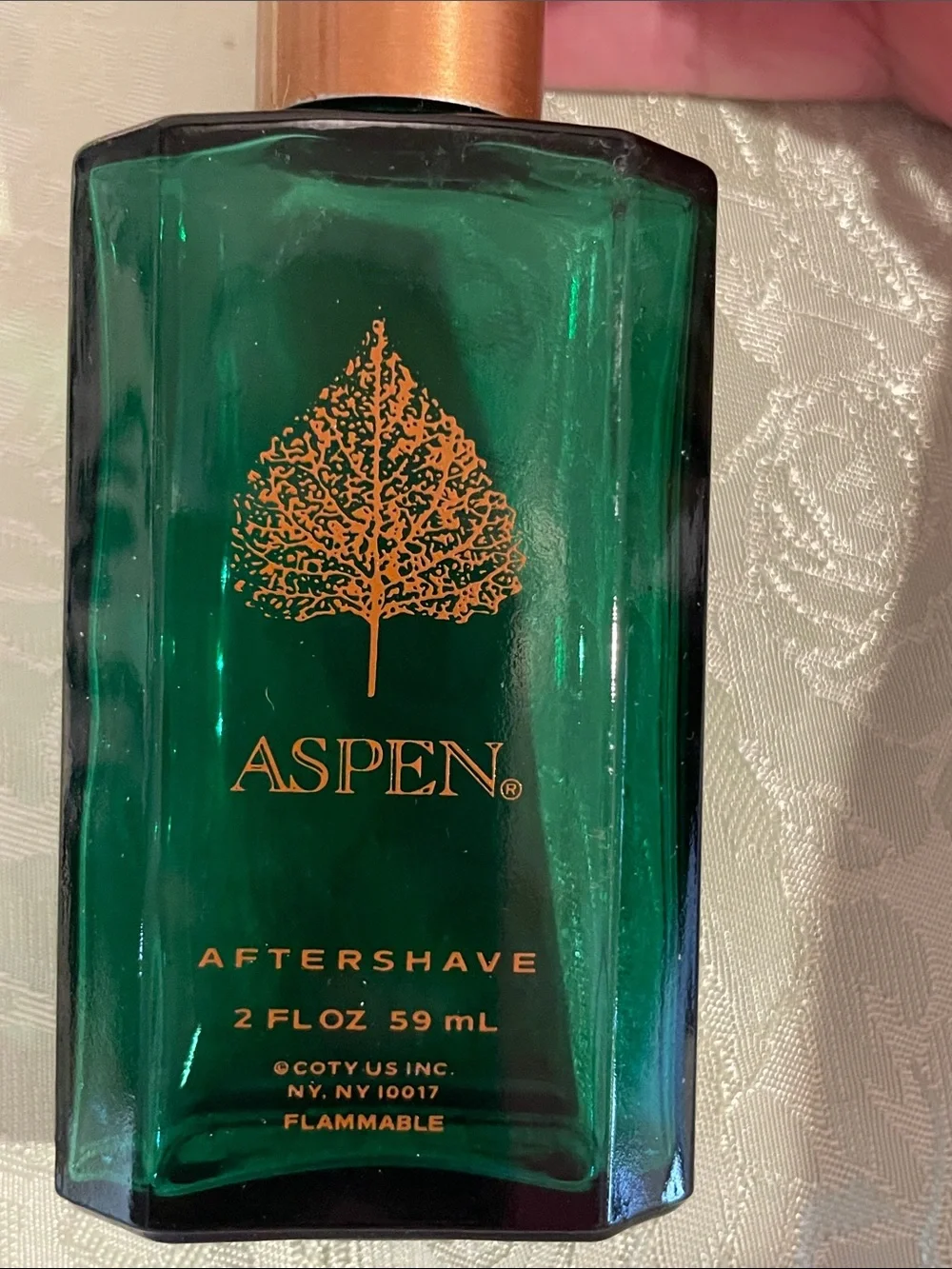 Aspen Aftershave Bottle - Green Bottle with Gold Cap